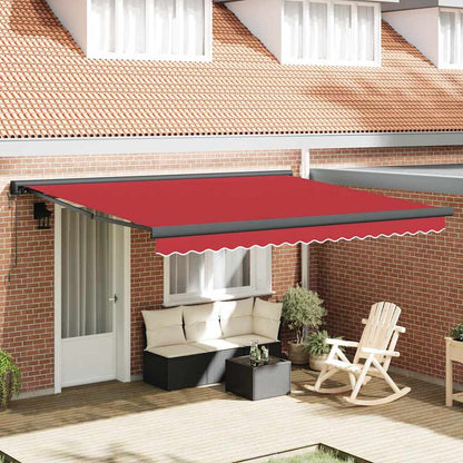 Toldo Retrátil Manual Vermelho 400 × 300 cm Tecido, Metal