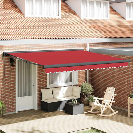 Toldo Retrátil Manual Vermelho 400 × 300 cm Tecido, Metal