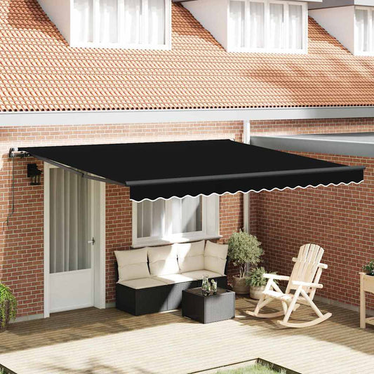 Toldo Retrátil Manual Preto 400 × 350 cm Poliéster e Aço