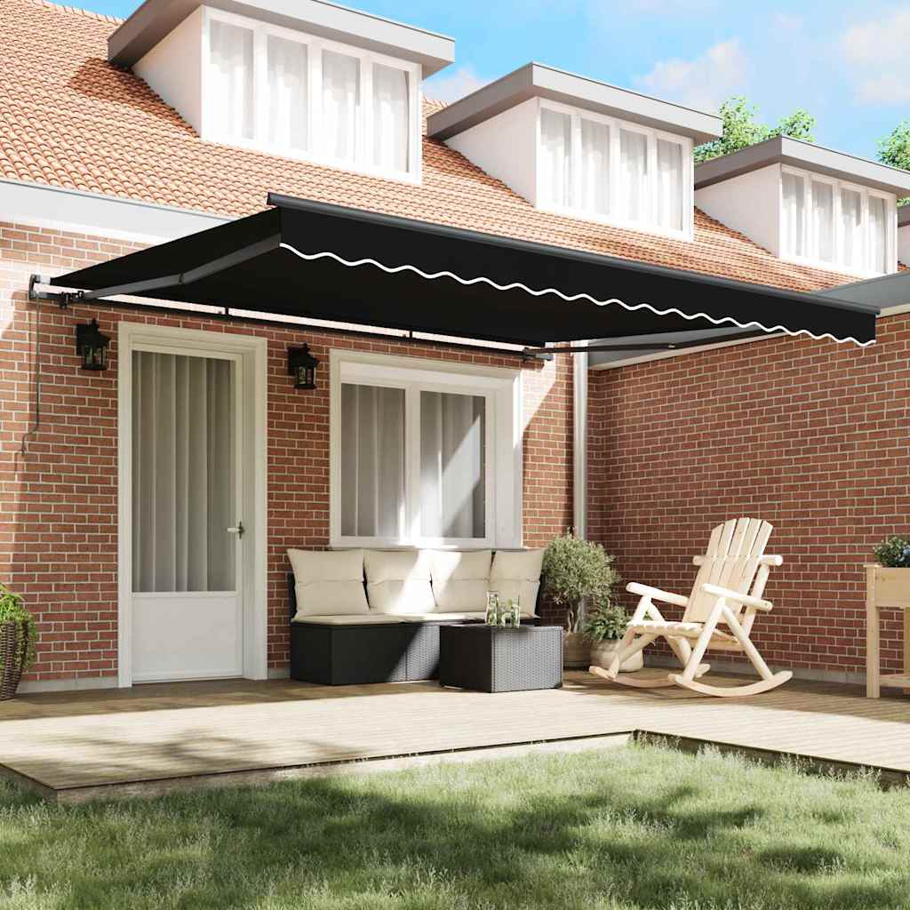 Toldo Retrátil Manual Preto 400 × 350 cm Poliéster e Aço