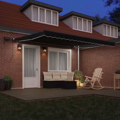 Toldo Retrátil com luzes de tira LED Preto 400 × 350 cm tecido