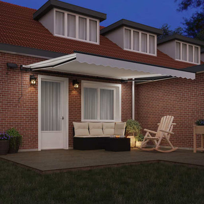 Toldo Retrátil com luzes de tira LED Branco 400 ×350 cm tecido