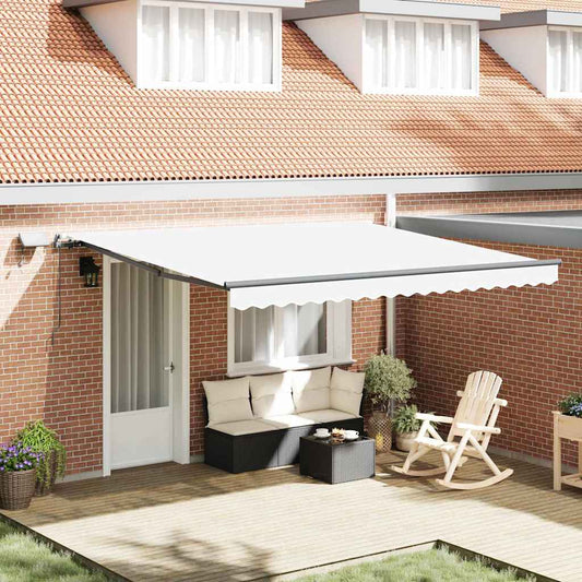 Toldo Retrátil com luzes de tira LED Branco 400 ×350 cm tecido