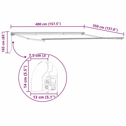Toldo Retrátil Manual Cinzento-claro 400 × 350 cm tecido