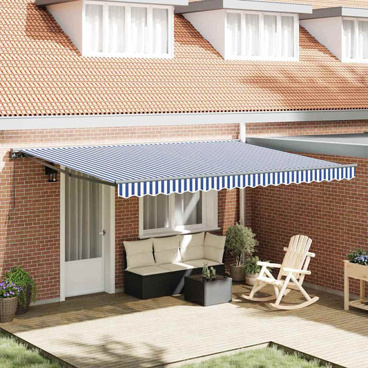 Toldo Retrátil Manual Azul e Branco 450x300 cm tecido