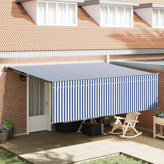Toldo Retrátil Manual Azul e branco 450 × 300 cm tecido