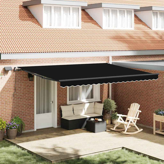 Toldo Retrátil com luzes de tira LED Preto 450 ×300 cm tecido