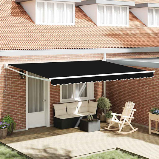Toldo Retrátil Manual Preto 450 × 300 cm Poliéster e Metal