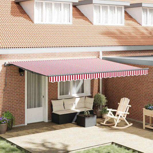 Toldo Retrátil Manual Vermelho e branco 450 × 350 cm tecido