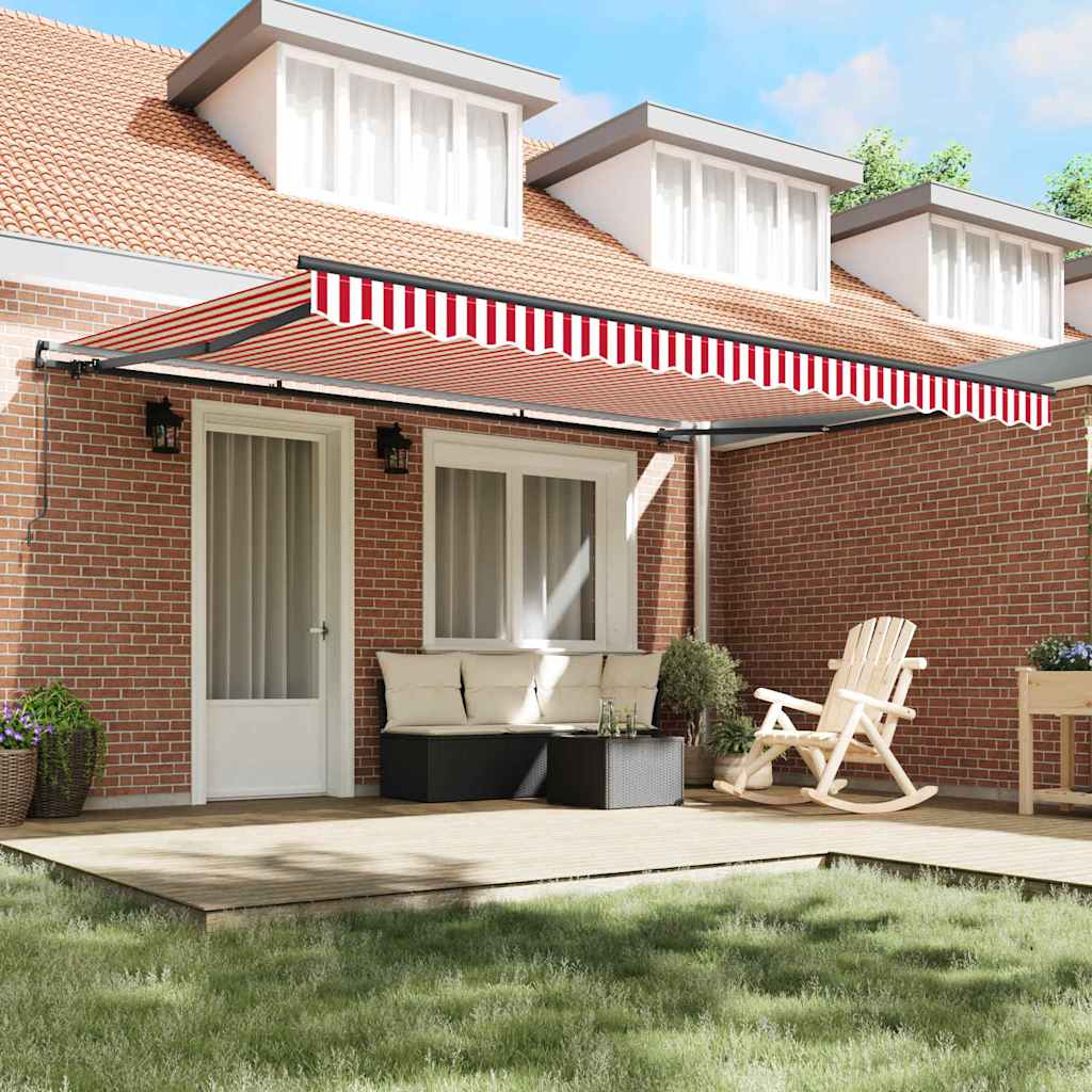 Toldo Retrátil Manual Vermelho e branco 450 × 350 cm tecido