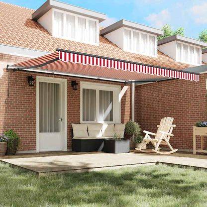 Toldo Retrátil Manual Vermelho e branco 450 × 350 cm tecido