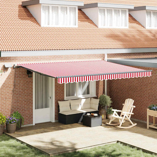 Toldo Retrátil Manual Vermelho e branco 450 ×350 cm tecido