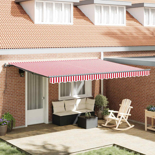 Toldo Retrátil Vermelho e branco 450 ×350 cm tecido