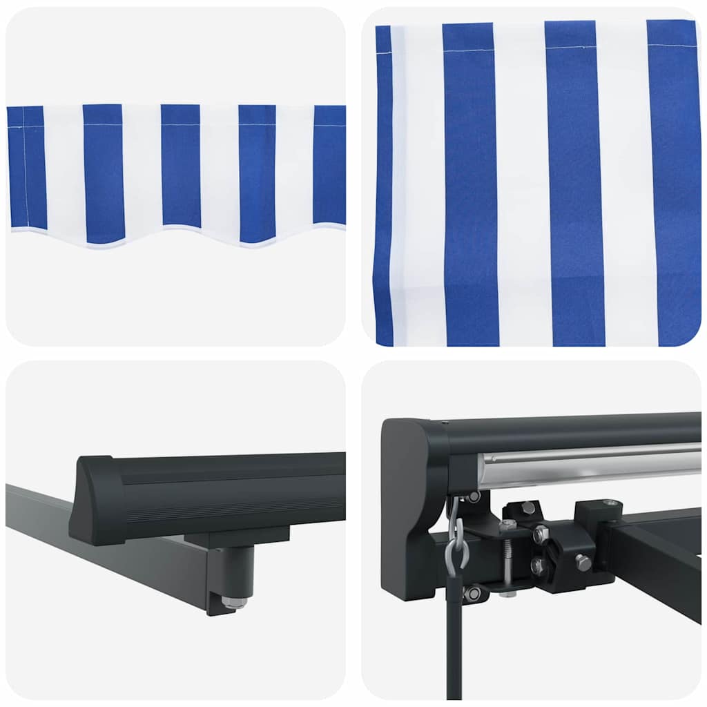 Toldo Retrátil Manual Azul e Branco 500x300 cm tecido