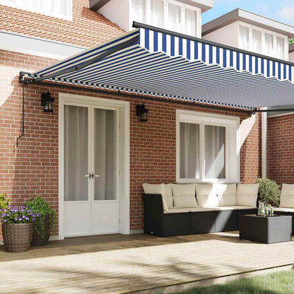 Toldo Retrátil Manual Azul e Branco 500x300 cm tecido