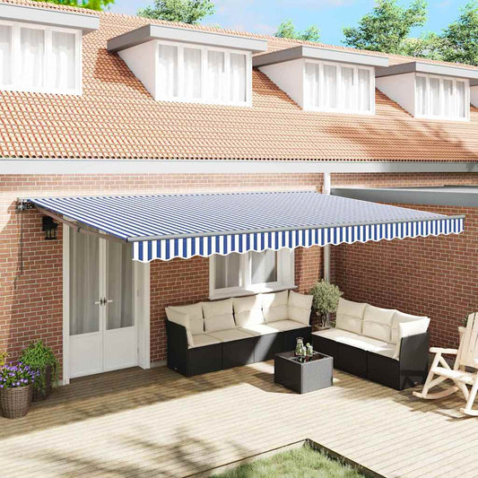 Toldo Retrátil Azul e Branco 500x300 cm tecido