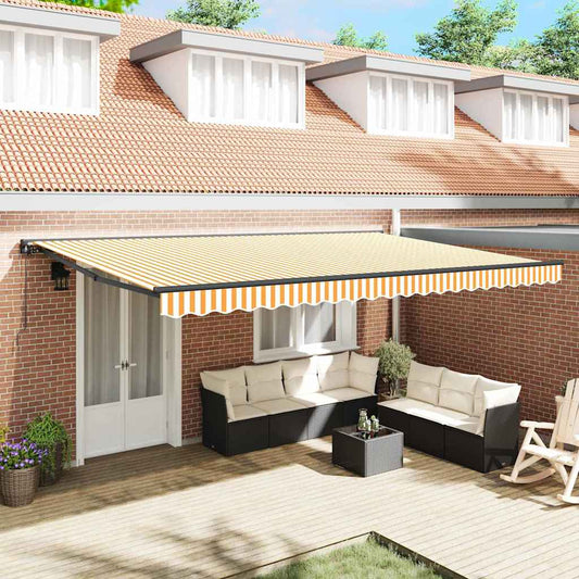 Toldo Retrátil Manual Laranja e Branco 500x300 cm tecido