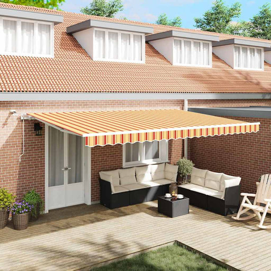 Toldo Retrátil Amarelo e Laranja 500 × 300 cm Tecido e Metal