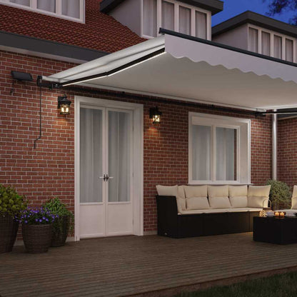 Toldo Retrátil com luzes de tira LED Branco 500 ×300 cm tecido