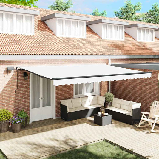 Toldo Retrátil com luzes de tira LED Branco 500 ×300 cm tecido