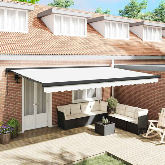 Toldo Retrátil Manual Branco 500 × 300 cm Tecido, Metal