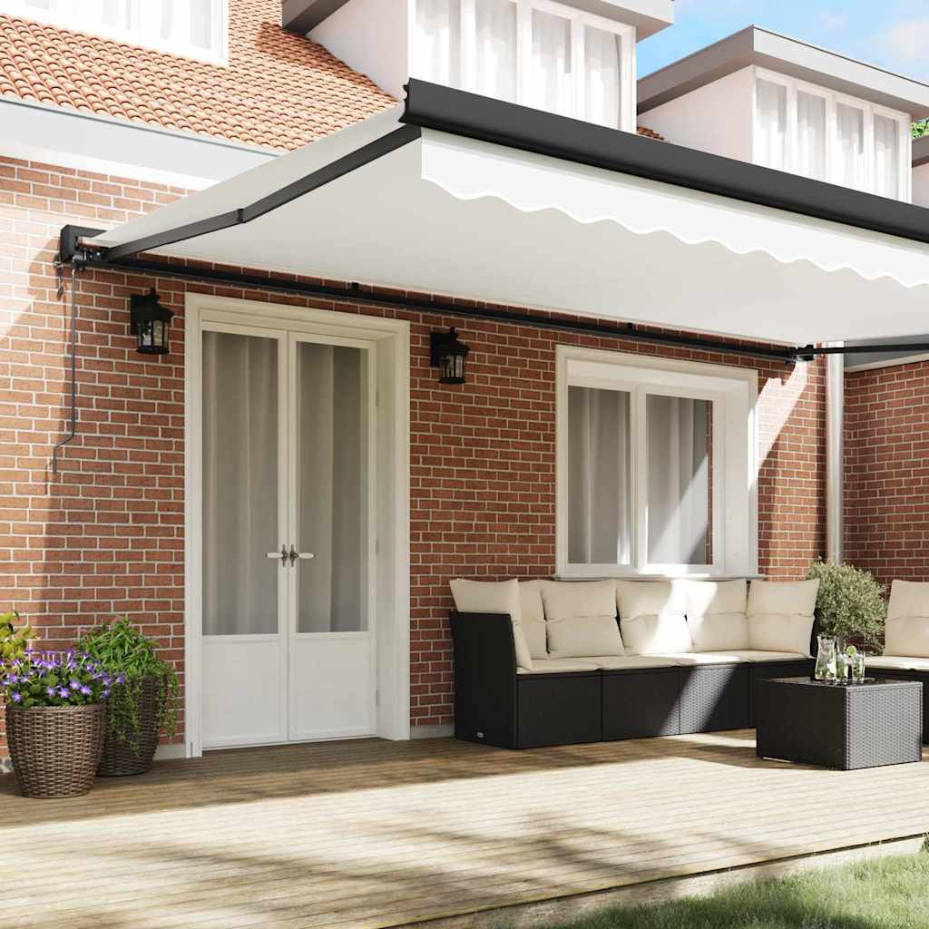 Toldo Retrátil Manual Branco 500 × 300 cm Tecido, Metal
