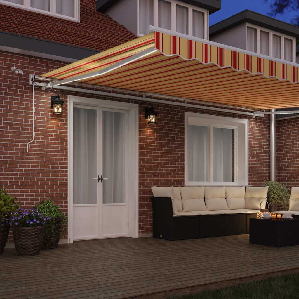 Toldo Retrátil Amarelo e Laranja 500 × 350 cm Tecido e Metal