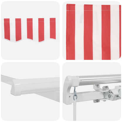 Toldo Retrátil Vermelho e Branco 600 × 300 cm Poliéster, Metal