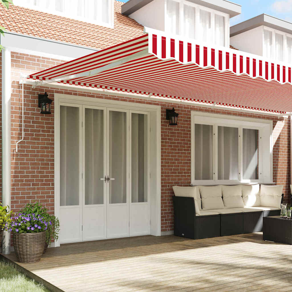 Toldo Retrátil Vermelho e Branco 600 × 300 cm Poliéster, Metal