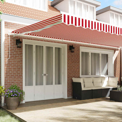 Toldo Retrátil Vermelho e Branco 600 × 300 cm Poliéster, Metal