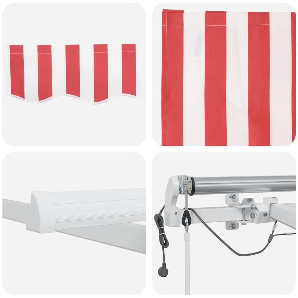 Toldo Retrátil Vermelho e Branco 600 × 300 cm Tecido e Metal