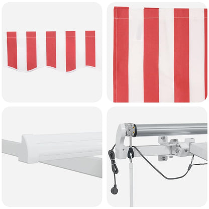 Toldo Retrátil Vermelho e Branco 600 × 300 cm Tecido e Metal