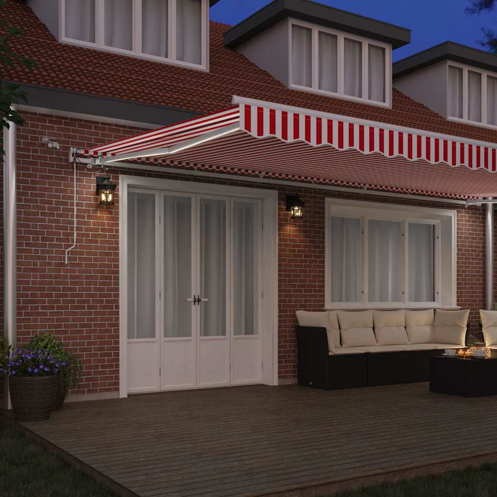 Toldo Retrátil Vermelho e Branco 600 × 300 cm Tecido e Metal