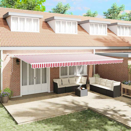 Toldo Retrátil Vermelho e Branco 600 × 300 cm Tecido e Metal