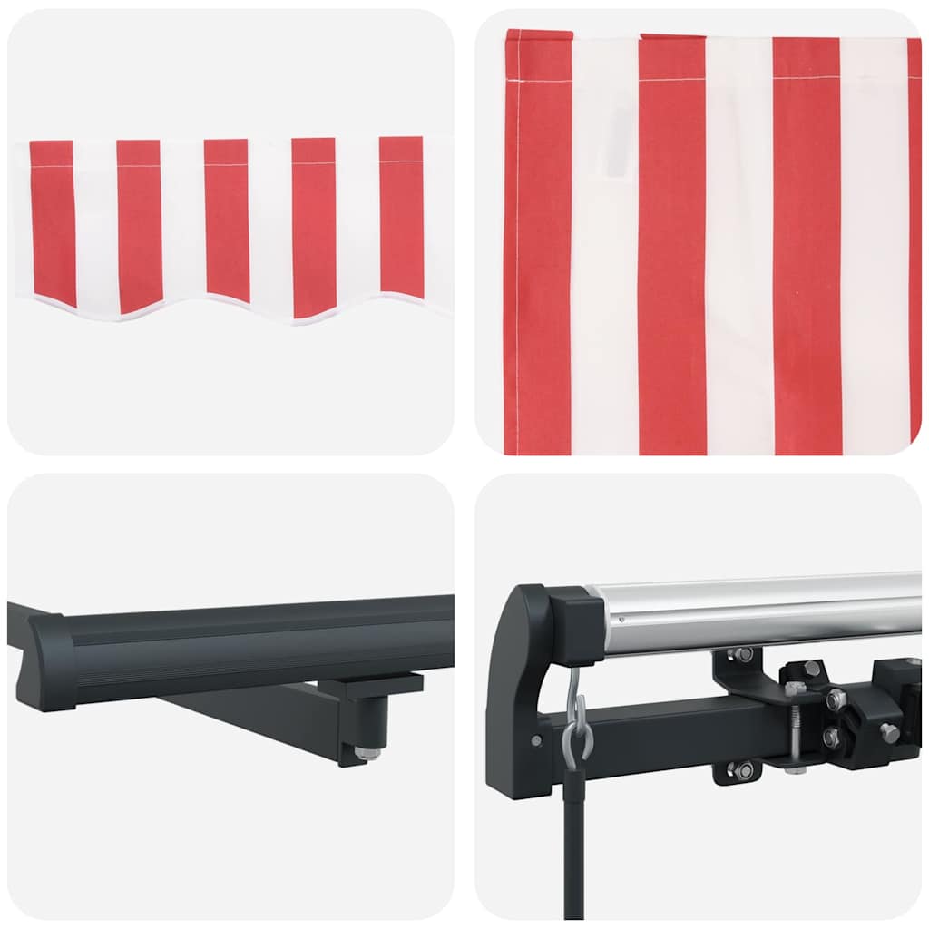 Toldo Retrátil Manual Vermelho e branco 600 × 300 cm tecido