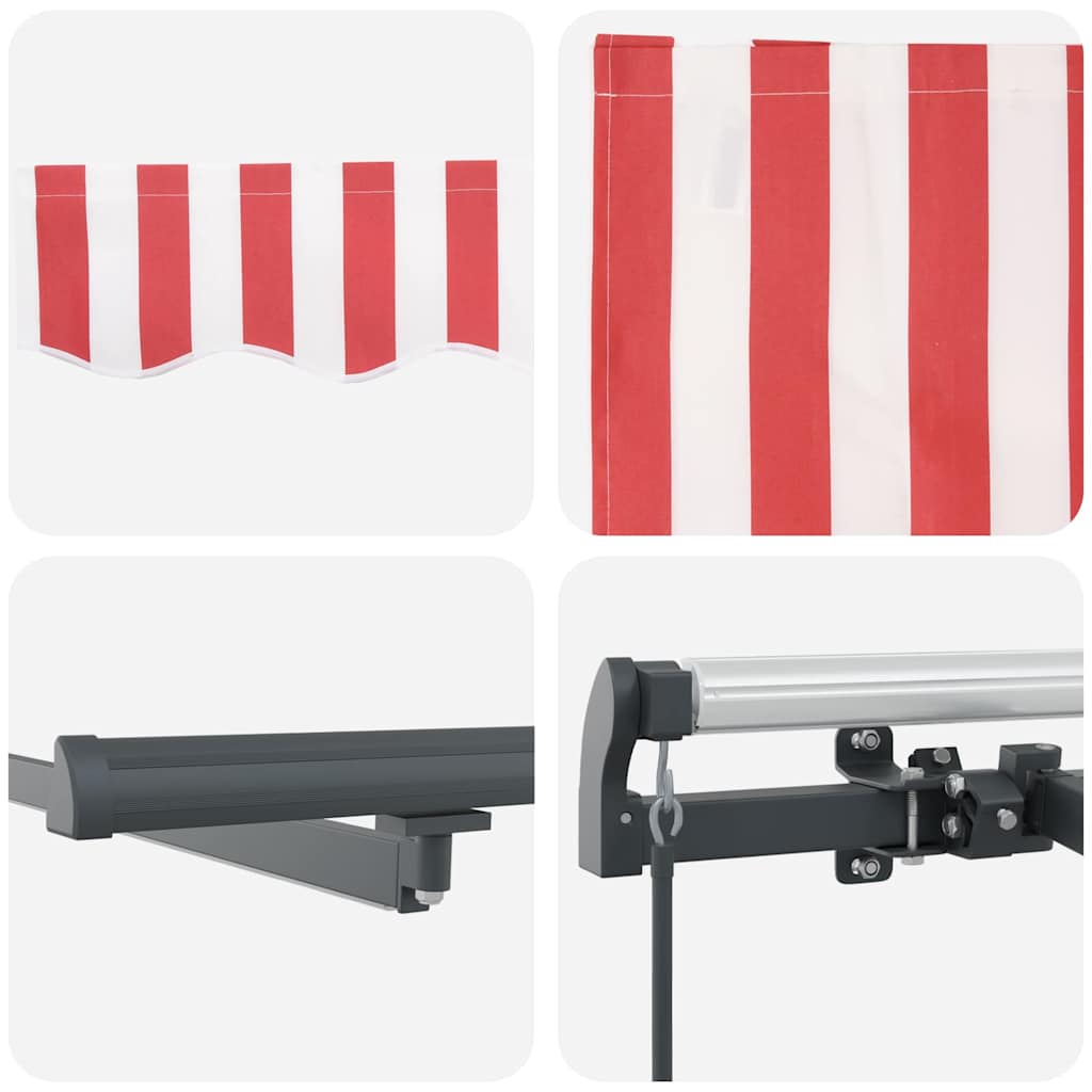 Toldo Retrátil Manual Vermelho e branco 600 ×300 cm tecido