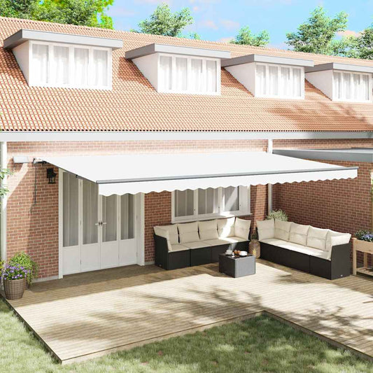 Toldo Retrátil com luzes de tira LED Branco 600 ×300 cm tecido