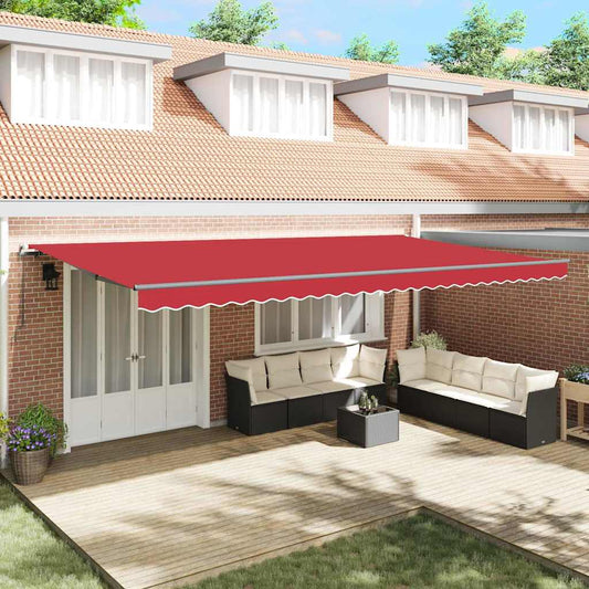 Toldo Retrátil Manual Vermelho 600 × 300 cm Poliéster e Aço