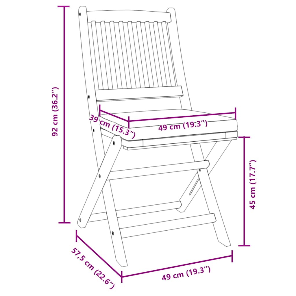 Cadeira Dobrável com almofada 2 pcs Branco 49 x 57,5 x 92cm