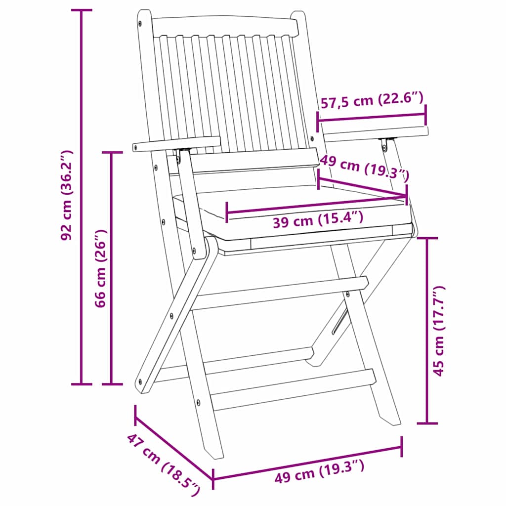Cadeira Dobrável com almofada 2 pcs Branco 49 x 57,5 x 92cm