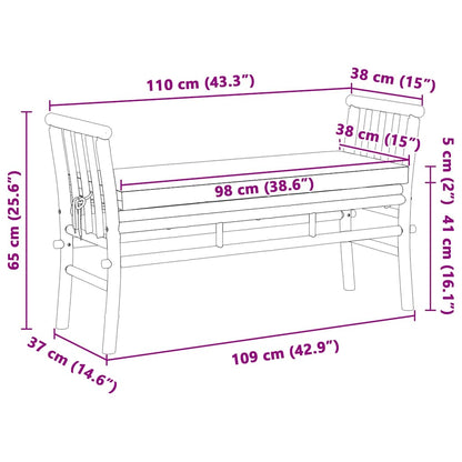 Banco de jardim com almofada Castanho 110 x 38 x 65cm Bambu