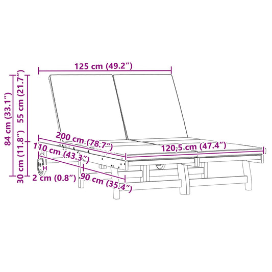 Espreguiçadeira 2-pessoa Castanho 63 x 199 x 85 cm