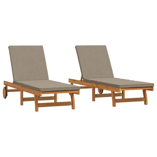 Espreguiçadeira com almofada 2 pcs Castanho 63 x 199 x 85cm