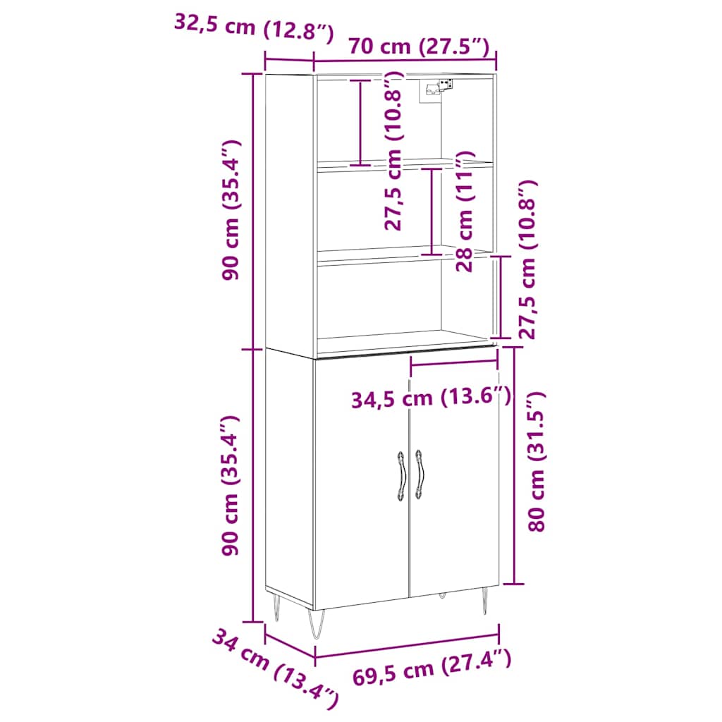 Buffê 2 pcs Carvalho Preto Madeira processada