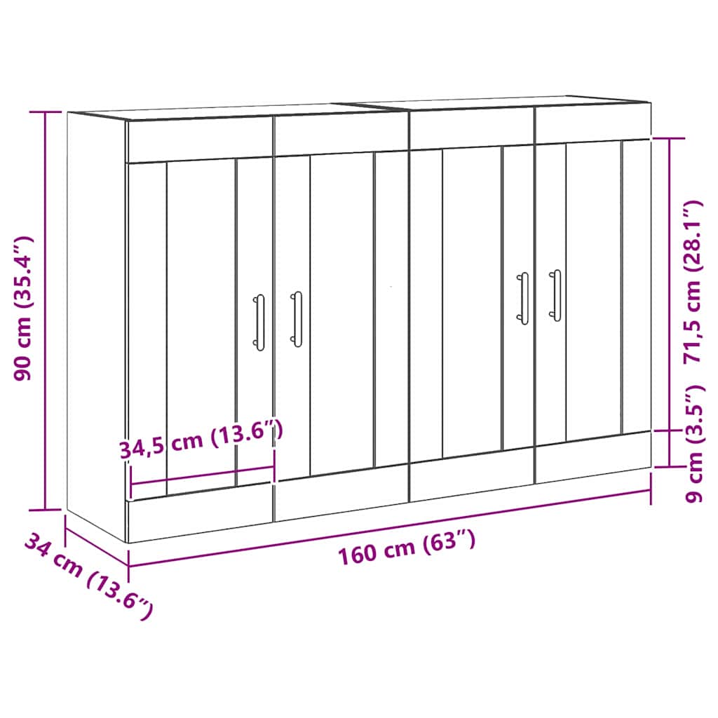 Estante de Parede 2 pcs Carvalho Preto 69,5 x 34 x 90 cm