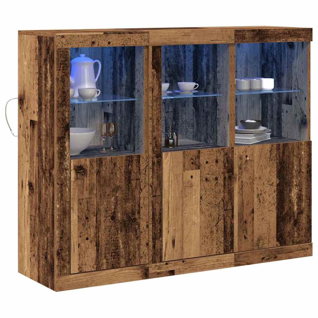Aparador LED 3 pcs Madeira antiga 123 x 37 x 100 cm