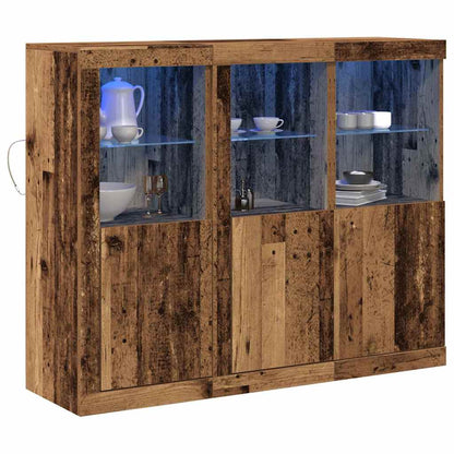 Aparador LED 3 pcs Madeira antiga 123 x 37 x 100 cm