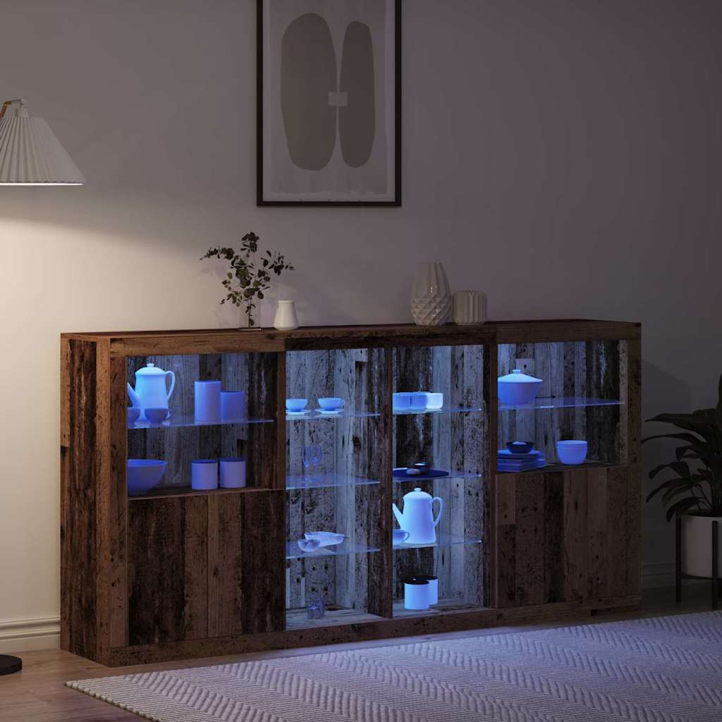 Aparador LED 3 pcs Madeira antiga 202 x 37 x 100 cm