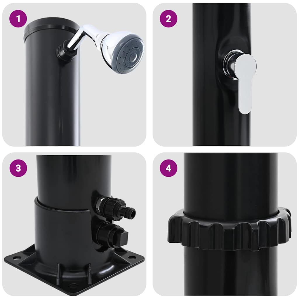Chuveiro Solar para Exterior Preto 217 cm PVC e alumínio