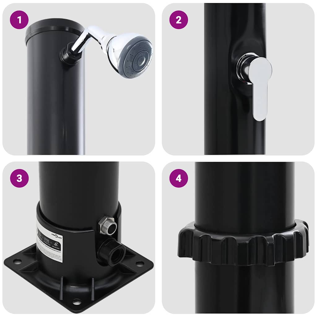 Chuveiro Solar para Exterior Preto 217 cm PVC e alumínio